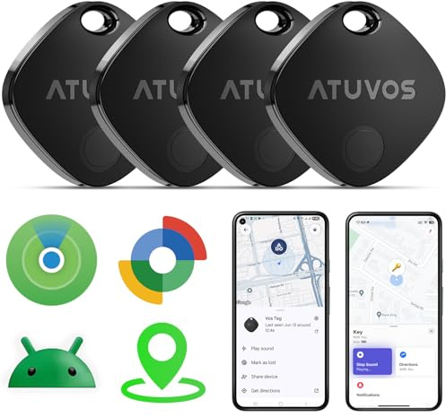 ATUVOS Dual System Air Tracker Tag PRO 4 Pack, Smart Key Finder Works with Android Google Find Hub or iOS Apple Find My APP, Bluetooth Item Locator for Luggage, Suitcase, Bags