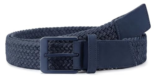 VONMELLI Cintura Elastica Intrecciata Unisex con Fibbia in Metallo – Cintura Uomo Regolabile in Tessuto Elasticizzato per Uomo e Donna, Casual e Vintage per Jeans, Pantaloni, Golf Blu S