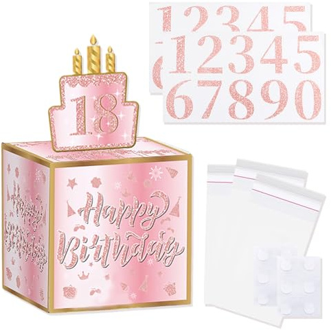 MOTIBACK Caja sorpresa de cumpleaños, caja de regalo de cumpleaños y tarjeta, explosión caja DIY caja de cumpleaños, divertida caja de plata para sorpresa (rosa)