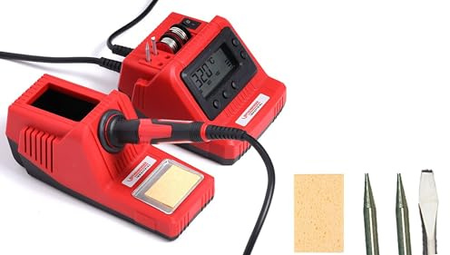 ROTHENBERGER Industrial Lötstation mit digitaler Temperaturanzeige | LED | 6 Lötkolbenspitzen: 1x vormontiert, 3 x spitz, 2 x flach | 2 Rollen Elektroniklot | 2 x Reinigungsschwamm | 200°C bis 450°C