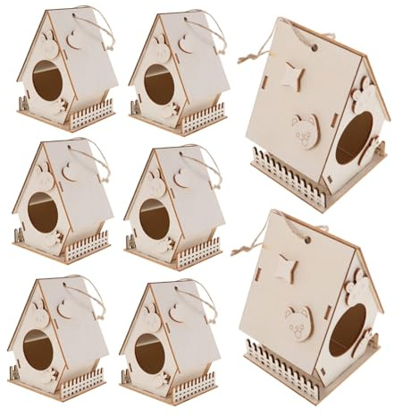UPKOCH 8 Piezas Kit de Casitas de Madera para Pájaros para DIY de Casas Colgantes sin Pintar para Decorar y Pintar Manualidades Educativas para Jardín y Aula