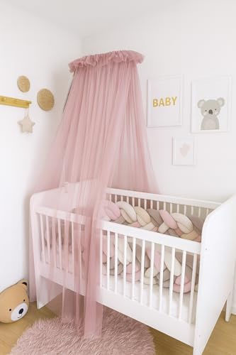 Baby Fancyroom Baldacchino per Letto da Bambino Letto a Griglia Letto per Bambini 300x180 cm – Tulle fine, fatto a mano, volant elegante – disponibile in Beige, Blu, Rosa Antico, Ecru (Rosa Antico)