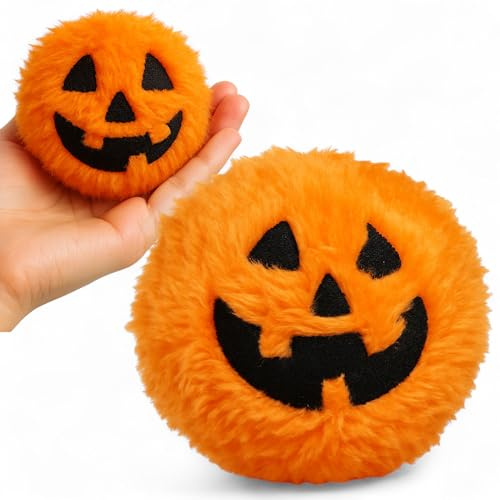 MIJOMA Palla per saltare Halloween 7 cm – Flummi con peluche a forma di zucca – morbido rimbalzo in tessuto e gomma – divertente giocattolo di Halloween & decorazione