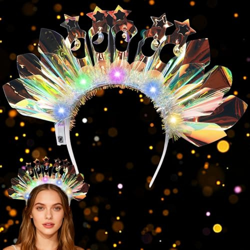Booaee LED-krona diadem, lysande kronor pannband LED hårband lysande pannband karneval glitter festival huvudbonad färgglada ljus hårsmycken kvinnor karneval bröllop ravefest