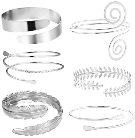 Ngbbby 6 Pezzi Polsini da Braccio, Gioielli da Braccio in Argento per Donne Set Bracciale Regolabile in Metallo per Feste, spettacoli, Foto, Balli Studenteschi e Uso Quotidiano, bracciali da Donna