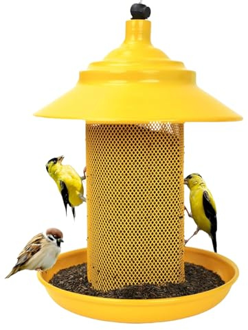 Vinken Distributeur de nourriture pour oiseaux en métal avec plateau, résistant aux intempéries, stable, tube de jardin décoratif, distributeur de nourriture pour jardin, cour, terrasse, balcon