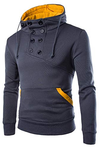 Långärmad tröja med knappslå solid herr, sweatjacka med huva vinter | Sweatshirt jacka med ståkrage herr, Colour Block Kangaroo huvtröja muddar pullover dragsko långärmad tröja sweatjacka