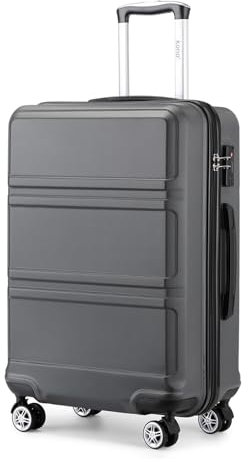 KONO Trolley Koffer Mittelgroß Leicht Hartschalenkoffer Reisekoffer mit 4 Rollen und TSA Schloss, 65x41x26cm, 61Liter, Zwillingsrollen Rollkoffer, ABS Hartschale (Grau, L)