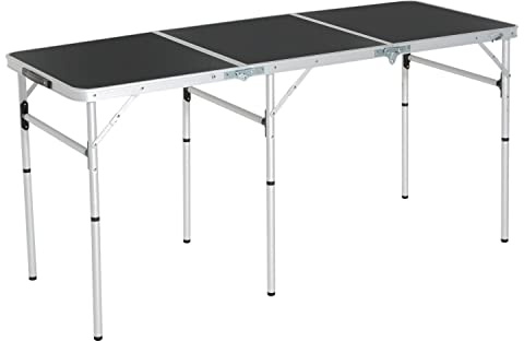 Hi-Gear Extra Long Triple Table with Adjustable Feet & Carry Handle, Folding, Portable & Durable, Ideal for Outdoor Events, Camping, Picnics, BBQs & Garden Parties, includes Carry Bag, Black