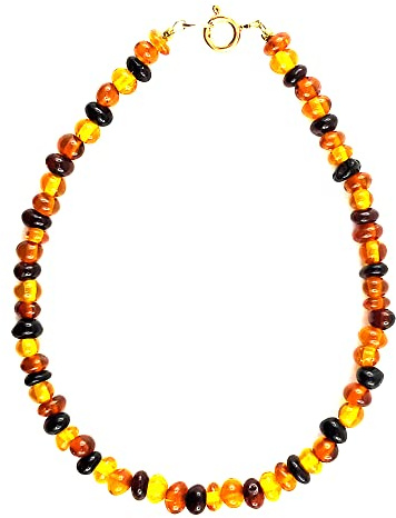 LE DEUCALION Bracelet en Ambre Véritable Naturelle avec un Mélange de 3 Couleurs, 18 cm, Montage Solide sur Câble, Fermoir Anneau Ressort Plaqué Or. Matière Ancestrale et Légère à Porter