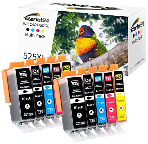 Starlet24 Canon PGI-525 CLI-526 kompatibla bläckpatroner för Pixma IP4850 IP4950 IX6550 MG5150 MG5250 MG5340 MG5350 MG6150(2 PGBK 2 svart 2 Cyan 2 magenta 2 gul)