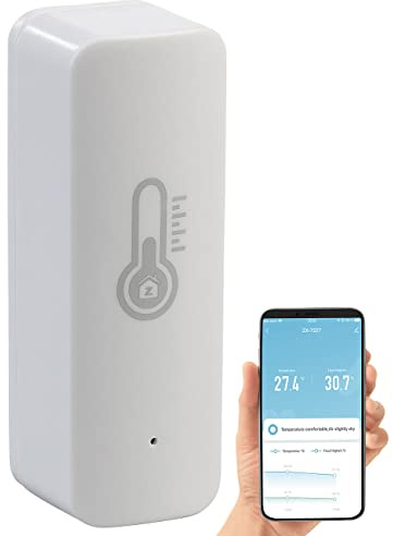 Luminea Home Control WLAN Temperatursensor: WLAN-Temperatur- & Luftfeuchtigkeits-Sensor mit App & Sprachsteuerung (Elesion Temperatursensor, Temperaturfühler, Baby)