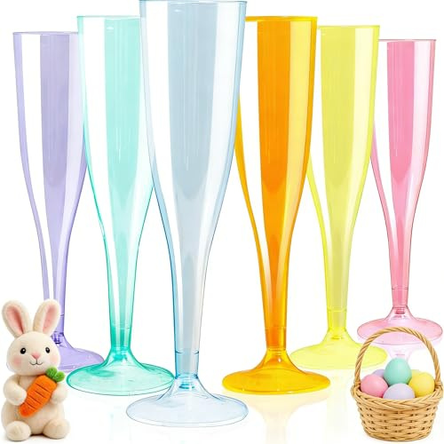 WDF 36 Pack Colorful Plastic Champagne Flutes - 7OZ Colorful Champagne Flutes Plastic Party Supplies, Pink, Yellow, Green, Blue, Purple, Orange Champagne Glasses 6 Pieces Each for Party/Wedding/Easter
