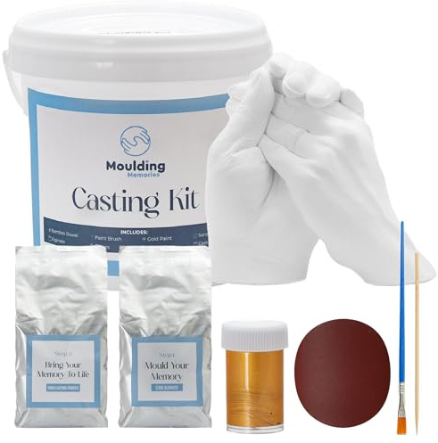 Moulding Memories 3D DIY Hand Casting Kit for Couples, Babies, Kids & Adults with Plaster, Alginate, Paint & Brush, Keepsake Couples Gift for Boyfriend Girlfriend Wife Husband Anniversary & Weddings