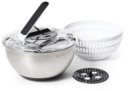 Sur La Table Stainless Steel Salad Spinner, Silver
