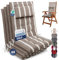 Beautissu 4er Set Premium Hochlehner Auflage mit Kopfpolster 120x50cm Sun-HL – 8cm Dick Polster Gartenstuhlauflage rutschfest Befestigungsbänder UV-Lichtechtheit 5 – Robust Stoff Beige Weiß Gestreift