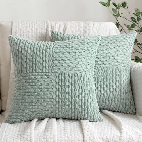 MIULEE 2er Set Kordsamt Kissenbezug Patchwork Dekokissen Boho Dekorative Sofakissen Modern Kissenhülle Sofa Zierkissen Couchkissen für Wohnzimmer Schlafzimmer 50x50 cm Grün