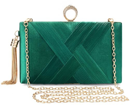 YYW Kväll kuvertväska för kvinnor fransad design aftonhandväska, damer axelväska crossbody väska för bröllop brud bal cocktailparty, gRÖN, Mode