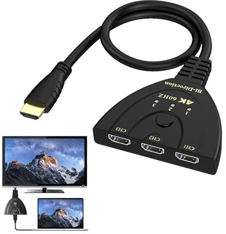 Switch HDMI 4K,Splitter HDMI 3 In 1,3 Porte hDMI Switcher,Supporta la qualità dell'immagine ad alta definizione 4K60Hz ed è ampiamente compatibile con vari dispositivi hdmi