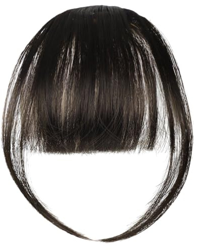 LOPHE Flequillo Postizo con Clip de Fibra Química, Extensión de Pelo para Mujeres, Grueso, Marrón Negro