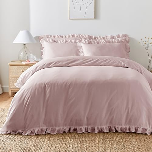 Appletree påslakanset med volanger – Super King (260 x 220 cm) – lavendel lila – 100% bomull – luftiga sängkläder med 2 örngott – lila sovrumsset