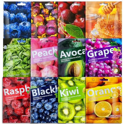 12 Pezzi Maschera Viso Idratante, Sheet Face Mask, Maschere Viso Bellezza, Nutriente e Lenitiva, Set di Maschere in Tessuto Idratanti, Idratazione Profonda, Ragazza o Donna