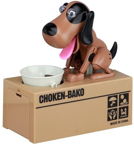 Hungriger Hund Spardose, Hungry Dog Sparschwein, Welpen-Sparschwein, Kinder Spardose Hund Frisst Geld, Münze Kaut Spardoses, Münze Spardoses Geburtstagsgeschenk für Kinder(Braun und Schwarz)