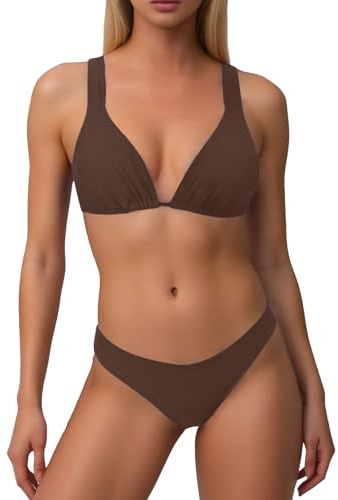 Generisch Women's Bikini Set Sporty Team Performance Costume Bikini Bra Set with Flash Fabric Fringe Fashion for Chubby with Belly, coffee, S