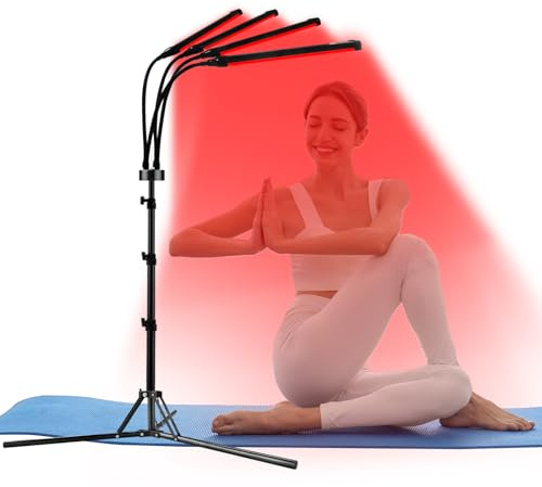 Red Infrared Lamp, Nashine 660nm & 850nm Red Light Lamp with Stand, Timer, Brightness Adjustable, 32W Infrared Light Device (4 Heads)