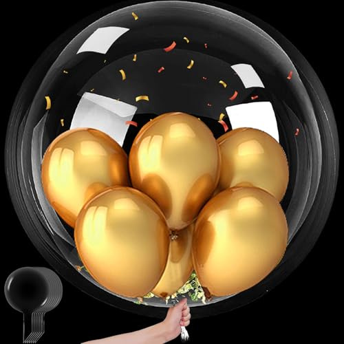 LUKIUP konfettiballonger, 36 tum/4 stycken, jättestor transparent ballong med metallisk konfettidekoration för födelsedag, fest, festdekoration (36 tum transparent Bobo-ballonger)
