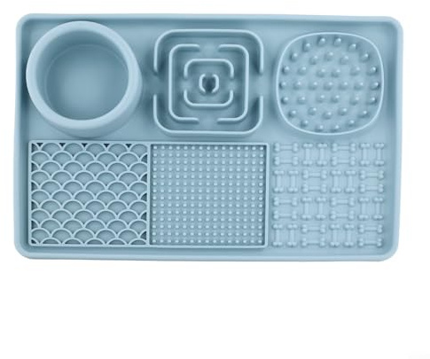 Tappetino per leccare animali domestici, facile da pulire, in silicone, con ventosa antiscivolo per un'alimentazione sicura (blu)