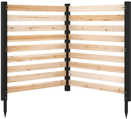 COSTWAY Recinzione da Giardino in Legno, Recinzione a 3 Pannelli con 3 Picchetti, Pannelli Frangivista a Doghe da Esterno per Condizionatore e Bidone Spazzatura, 98 x 107 cm