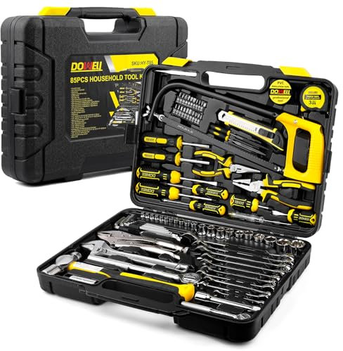 DOWELL Kit d'outils 85 pièces, kit d'outils pour mécaniciens automobiles, complet pour les réparations de voiture, de moto, de moteur et de garage avec douilles, clés à cliquet, pinces et plus