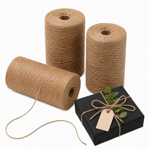 Quotidian Brown Natural 3 ply Jute Jute Twine Rolls 1/12 (0.2cm) 1000 Feet - Wrapping Picture Hanging Gardening