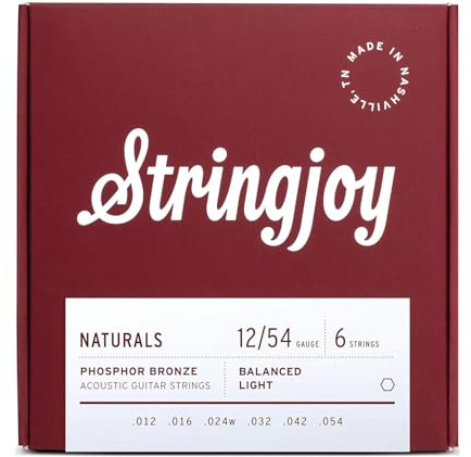 Stringjoy NB1254 Jeu de 6 cordes de guitare acoustique en bronze phosphoreux, calibre 12-54, cordes de guitare acoustique pour des tons clairs, cordes de guitare légères durables