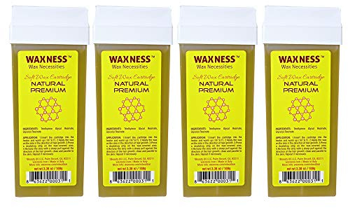 Waxness Soft Wax Cartridge Natural – Pack of 4 × 3.38 oz (96 g) – Professional Strip Wax Roll-On for Face & Body – Made in Italy