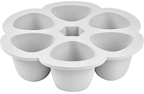 BÉABA, Multibehållare i silikon, premiumkvalitet för baby, extrem värmebeständighet, ugn och mikrovågsugn, 6 separata sektioner, lufttätt lock, tillverkad i Italien – 6 x 90 ml – grå