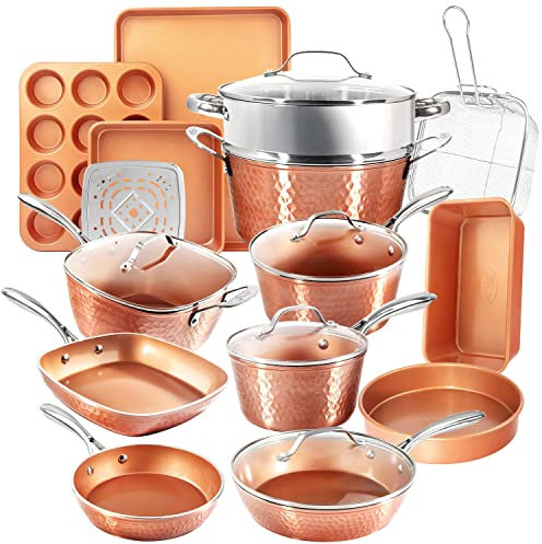 Gotham Steel Hammered Copper Collection - 20-teiliges Premium-Kochgeschirr- und Backgeschirr-Set mit Antihaft-Kupferbeschichtung, inklusive Bratpfannen