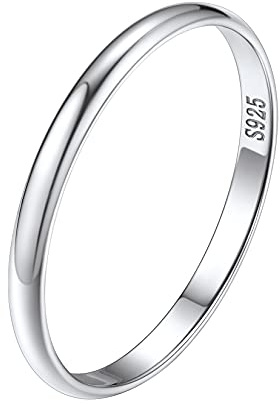 Silvora Plata de Primera Ley 925 Anillo Compromiso Mujer Alianza Pareja Banda Fina Lisa 2mm Talla 20 59.5mm Dedo Indice Anular Medio Pulgar