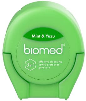 Biomed Zahnseide 50m | Vegane Pflanzenwachsbeschichtung 100% recycelt, hergestellt in Italien | Minze- und Yuzu-Geschmack