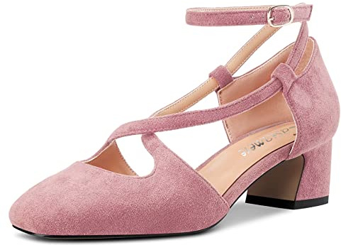 Castamere Femmes Mi Bloc Chunky Talon Heel Carré Bout Lanières Croisées Escarpins Party Cute Chaussures Rose Suède A 37 EU