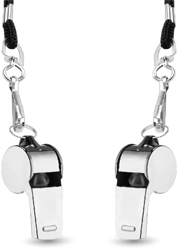 TK Gruppe Timo Klingler 2er Set Trillerpfeife aus Edelstahl mit Band - Pfeife für Schiedsrichter & Beamte - Whistle - Schiedsrichterpfeife für Kinder & Sportunterricht