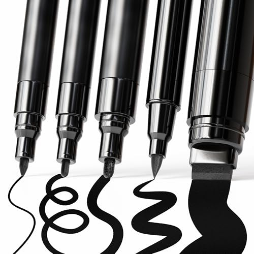 ARTISTRO 5 Black Paint Pen for Rock, Glass, Ceramic, Wood, Tire, Fabric, Metal, Canvas, Marking, Painting - Set of 5 Acrylic Paint Markers Water-based - Different Tips