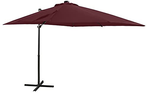 Camerina Ampelschirm mit Mast und LED-Beleuchtung Bordeauxrot 250 cm Sonnenschirm Balkon Sonnenschirm Mit StäNder Ampel Sonnenschirm Sonnenschirm Ampelschirm