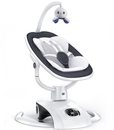 VaVaSoo Electric Baby Swing for Infants Mamroo 6 Motion Automatic Newborn Baby Rockers for Girl & Boy with Remote Control, 5 Speed, 13 Melodies, Dark Gray