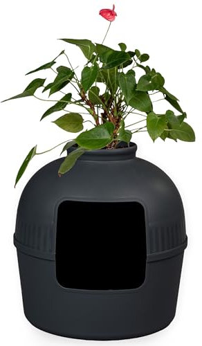 RHRQUALITY Katzentoilette - Flower XXL – Versteckte Katzentoilette – Für große Katzen – Mit großem Eingang (51 cm) und Abnehmbarer Oberseite – Schwarz