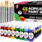 TBC Pintura Acrilica 48 x 60 ml Pintura Acrílica con 10 Pinceles Pinturas Acrilicas Secado Rápido Resistente al Agua y a la Luz para Piedra, Cerámica, Madera, Lienzo