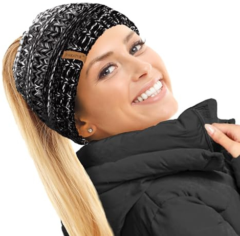 TOSKATOK Cappello Termico da Donna Foderato in Pile a Coda di Cavallo, Nero/Grigio/Crema, Taglia Unica…