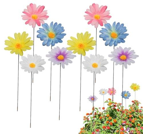 Lot de 20 piquets de jardin en métal en forme de marguerite multicolores - Idéaux pour le jardin, la pelouse et la cour, décoration extérieure (5,5 x 30 cm)