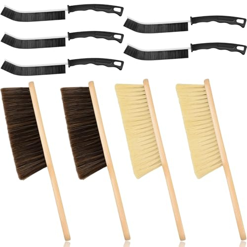 4Pcs Soft Bristle Hand Brushes With Wooden Handles and 5Pcs Crevice Cleaning Brush,Versatile Soft Brush for Dusting, Cleaning Furniture, Floors, Garden, Stairs, Bed, Sofa & More